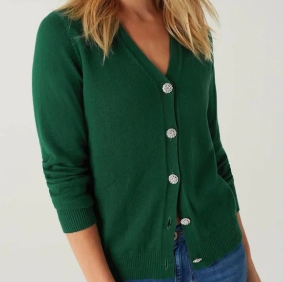 J. Jill Sweaters - J Jill Green Button-Up Cardigan With Jeweled Buttons Size XS